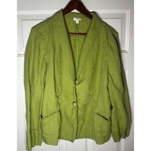 J Jill Lime Green‎ Linen Blend Blazer Jacket Women's Size L One Button